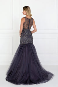 Elizabeth K GL1510 Embellished Tulle Trumpet Dress in Charcoal - SohoGirl.com