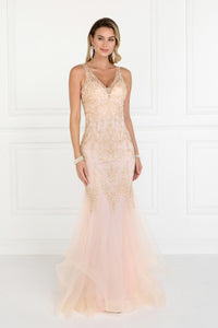 Elizabeth K GL1518 Tulle V-Neck Mermaid Dress in Blush - SohoGirl.com