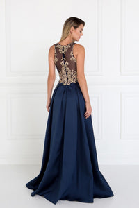 Elizabeth K GL1520 Mikado A-Line Dress Accented with Jewels in Navy - SohoGirl.com