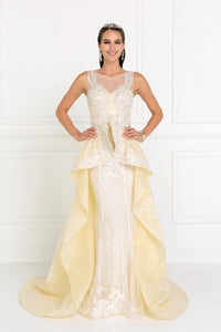 Elizabeth K GL1538 Sweetheart A-Line Long Dress with Organza Overlay in Ivory- Champagne - SohoGirl.com