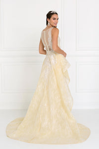 Elizabeth K GL1538 Sweetheart A-Line Long Dress with Organza Overlay in Ivory- Champagne - SohoGirl.com