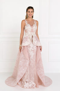 Elizabeth K GL1538 Sweetheart A-Line Long Dress with Organza Overlay in Mauve - SohoGirl.com