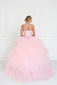 Elizabeth K GL1553 Tulle Cut-Out Back Dress with Bolero in Pink - SohoGirl.com