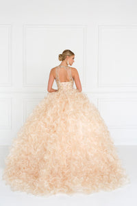 Elizabeth K GL1554 Organza Illusion Sweetheart Dress in Champagne - SohoGirl.com