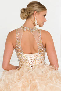 Elizabeth K GL1554 Organza Illusion Sweetheart Dress in Champagne - SohoGirl.com