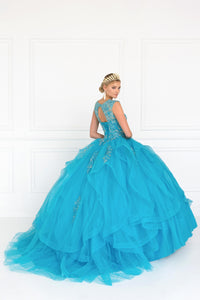 Elizabeth K GL1557 Tulle Embroidered Dress in Turquoise - SohoGirl.com
