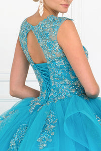 Elizabeth K GL1557 Tulle Embroidered Dress in Turquoise - SohoGirl.com