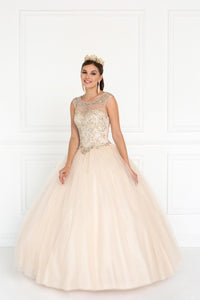 Elizabeth K GL1559 Tulle Illusion Sweetheart Dress in Champagne - SohoGirl.com