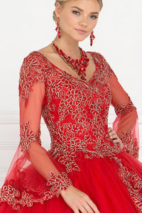Elizabeth K GL1561 Bell Sleeves Gown Dress in Red - SohoGirl.com