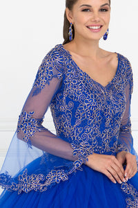 Elizabeth K GL1561 Bell Sleeves Gown Dress in Royal Blue - SohoGirl.com