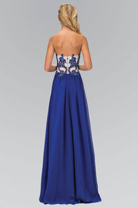 Elizabeth K GL2050H Lace Embroidered Strapless Sweetheart Bodice Full Length Chiffon Gown in Royal Blue - SohoGirl.com