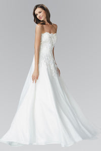 Elizabeth K GL2077 Modified A-Line Strapless Wedding Gown with Bead Embellished Bodice and Corset Back In Ivory - SohoGirl.com