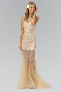 Elizabeth K GL2084G Shimmering Jewel Design Sweetheart Illusion Floor Length Tulle Gown in Nude - SohoGirl.com