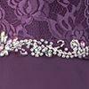 Elizabeth K GL2163T Belted Floral Lace Racer Neck Full Length Chiffon Gown in Eggplant - SohoGirl.com