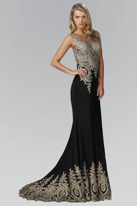 Elizabeth K GL2166P Stunning Beaded Embellishment Jersey Floor Length Gown in Black - SohoGirl.com