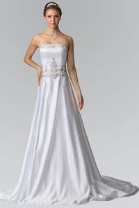 Elizabeth K GL2201 Jewel Embellished Strapless Wedding Dress with Tail in White - SohoGirl.com