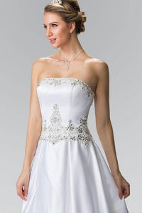 Elizabeth K GL2201 Jewel Embellished Strapless Wedding Dress with Tail in White - SohoGirl.com