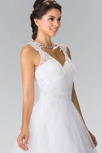 Elizabeth K GL2202 Embroidery Mesh Wedding Dress with Corset Back in White - SohoGirl.com