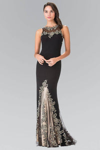 Elizabeth K GL2204 High Neck Dress Accented with Embroidery in Black - SohoGirl.com