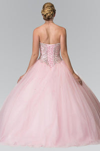 Elizabeth K GL2205 Mesh Skirt Quinceanera Dress with Beaded Details with Matching Bolero in Pink - SohoGirl.com