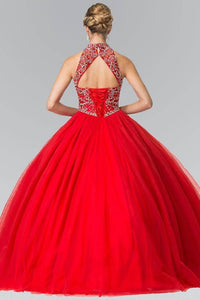 Elizabeth K GL2206 Full Skirt High Neck Quinceanera Dress in Red - SohoGirl.com