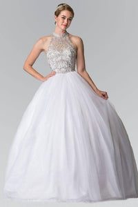Elizabeth K GL2206 Full Skirt High Neck Quinceanera Dress in White - SohoGirl.com
