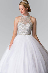 Elizabeth K GL2206 Full Skirt High Neck Quinceanera Dress in White - SohoGirl.com