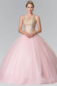 Elizabeth K GL2207 Sweetheart Illusion Embroidered Quinceanera Dress with Bolero in Pink - SohoGirl.com