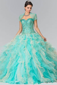 Elizabeth K GL2210 Two-Toned Tulle Quinceanera Dress with Bolero in Tiffany - SohoGirl.com