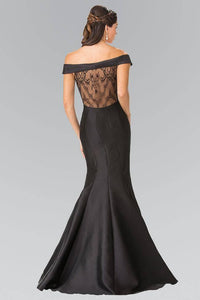Elizabeth K GL2213 Off the Shoulder Lace Sheer Back Dress in Black - SohoGirl.com