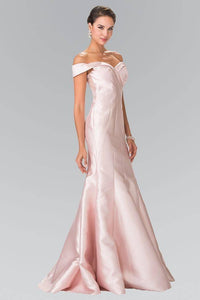 Elizabeth K GL2213 Off the Shoulder Lace Sheer Back Dress in Blush - SohoGirl.com
