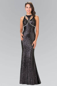 Elizabeth K GL2217 Open Back Sequin Embellished Dress in Black - SohoGirl.com