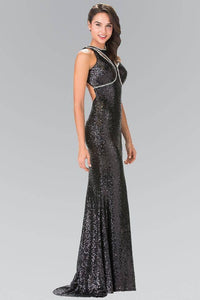 Elizabeth K GL2217 Open Back Sequin Embellished Dress in Black - SohoGirl.com