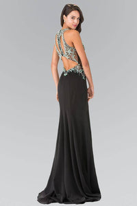 Elizabeth K GL2221 Beaded Bodice Long Jersey Dress in Black - SohoGirl.com