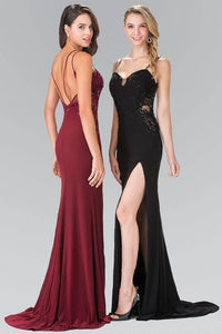 Elizabeth K GL2223 Embroidered Long Dress with Side Slit in Black - SohoGirl.com