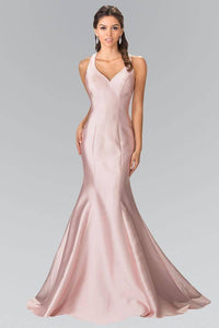 Elizabeth K GL2224 V-Neck Long Dress with Ruffles in Blush - SohoGirl.com