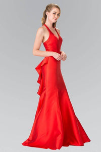 Elizabeth K GL2224 V-Neck Long Dress with Ruffles in Red - SohoGirl.com