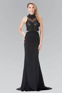 Elizabeth K GL2225 Embroidered High Neck Long Gown in Black - SohoGirl.com