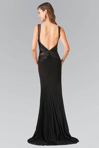 Elizabeth K GL2234 Bead Embellished Illusion Sweetheart Jersey Dress with Open Back in Black - SohoGirl.com