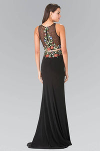 Elizabeth K GL2241 Mock Two Piece High Neck Floral Embroidery Long Dress in Black - SohoGirl.com