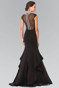 Elizabeth K GL2242 Stone Accented Beaded Illusion Sweetheart Layered Mermaid Dress in Black - SohoGirl.com