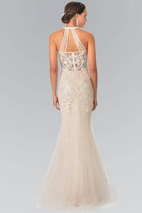 Elizabeth K GL2243 Embroidery Beaded Lace and Tulle Long Dress in Champagne - SohoGirl.com