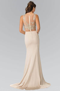 Elizabeth K GL2247 Embroidered Mock Two Piece Long Dress in Champagne - SohoGirl.com