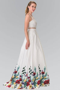 Elizabeth K GL2251 Embroidered Mock Two Piece Floral Print A Line Dress in White - SohoGirl.com