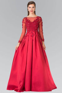 Elizabeth K GL2255 Floral Embroidered Long Sleeve A-Line Long Dress - SohoGirl.com