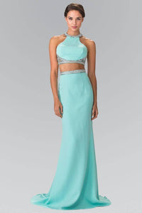 Elizabeth K GL2256 Beaded Halter Neck Two Piece Jersey Long Dress in Tiffany - SohoGirl.com