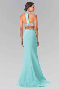 Elizabeth K GL2256 Beaded Halter Neck Two Piece Jersey Long Dress in Tiffany - SohoGirl.com