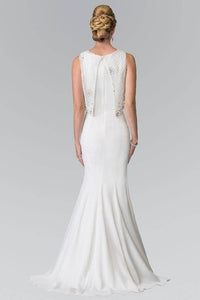 Elizabeth K GL2257 V Neck Long Dress with Detachable Beaded Lace Top in White - SohoGirl.com