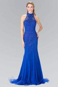 Elizabeth K GL2263 Beaded Sunray Tulle Long Dress in Royal Blue - SohoGirl.com