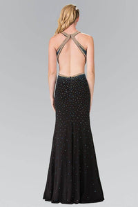 Elizabeth K GL2265 Gradient Beaded HIgh Neck Side Slit Dress in Black - SohoGirl.com
